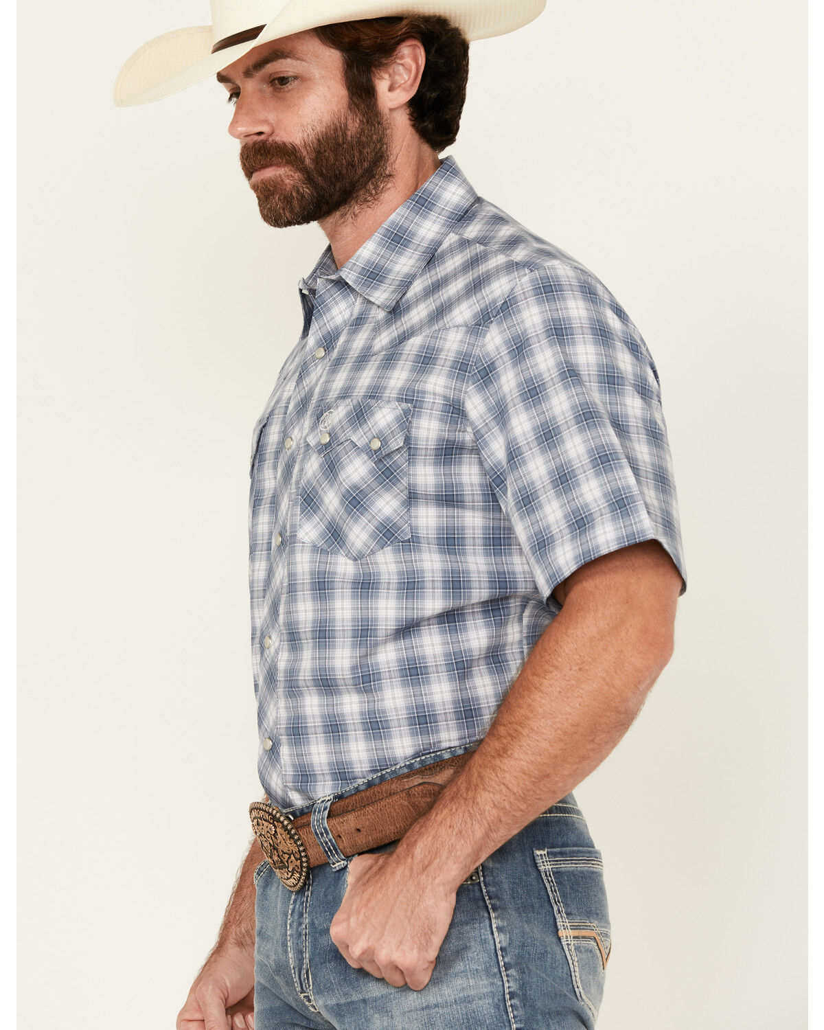 Image #2 - Wrangler Retro Men's Plaid Print Long Sleeve Snap Western Shirt, Blue, hi-res