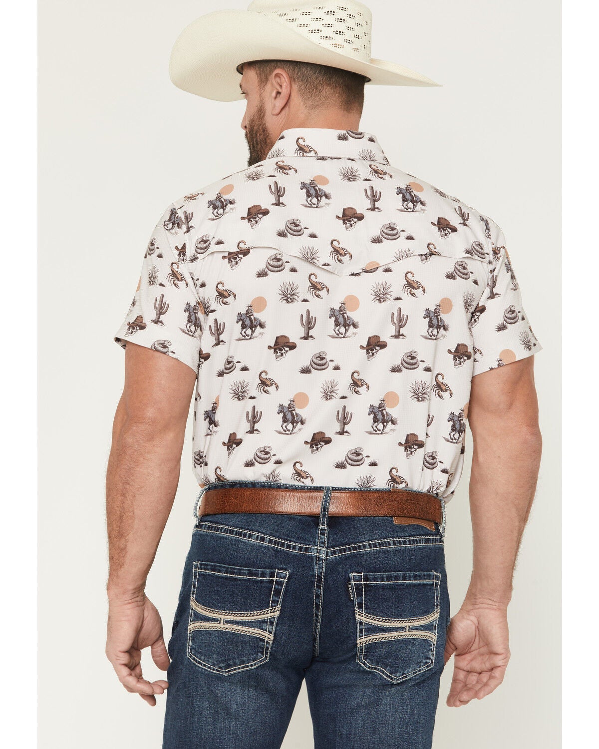 Image #4 - Rock & Roll Denim Men's Desert Novelty Short Sleeve Snap Stretch Western Shirt, Natural, hi-res