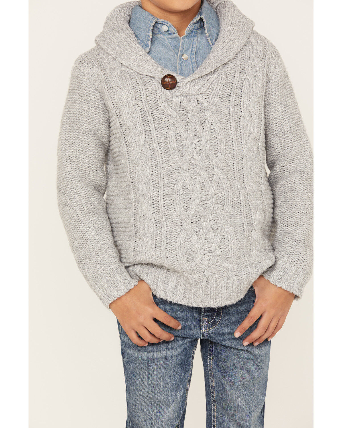 Image #3 - Cotton & Rye Boys' Cable Knit Sweater, Grey, hi-res