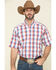 Tuf Cooper Men's Red Competition Stretch Plaid Short Sleeve Western Shirt , Red, hi-res