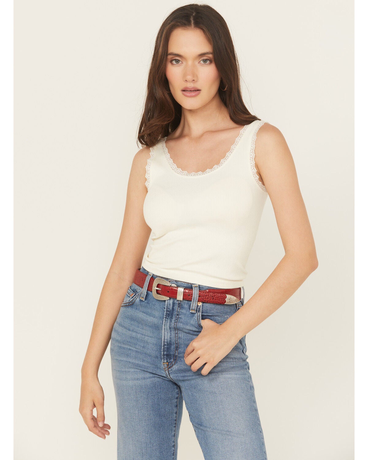 Image #1 - Stetson Women's Crocodile Print Tapered Belt, Red, hi-res
