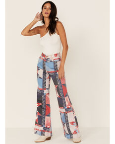Wrangler Women's Patchwork High Rise Flare Jeans, Multi, hi-res