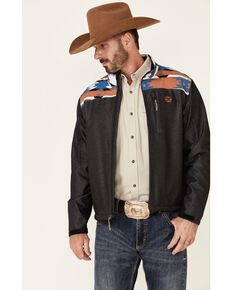 HOOey Men's Charcoal Southwestern Print Zip-Front Softshell Jacket - Big , Charcoal, hi-res