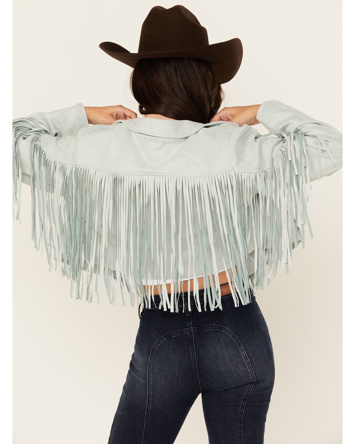 Image #4 - Saints & Hearts Women's Faux Suede Fringe Jacket, Blue, hi-res