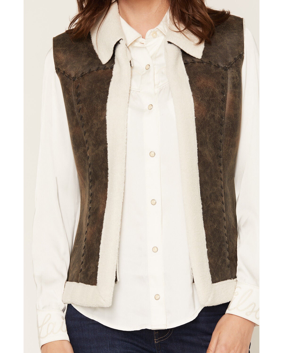 Image #3 - Cripple Creek Women's Faux Suede Shearling Vest, Dark Brown, hi-res