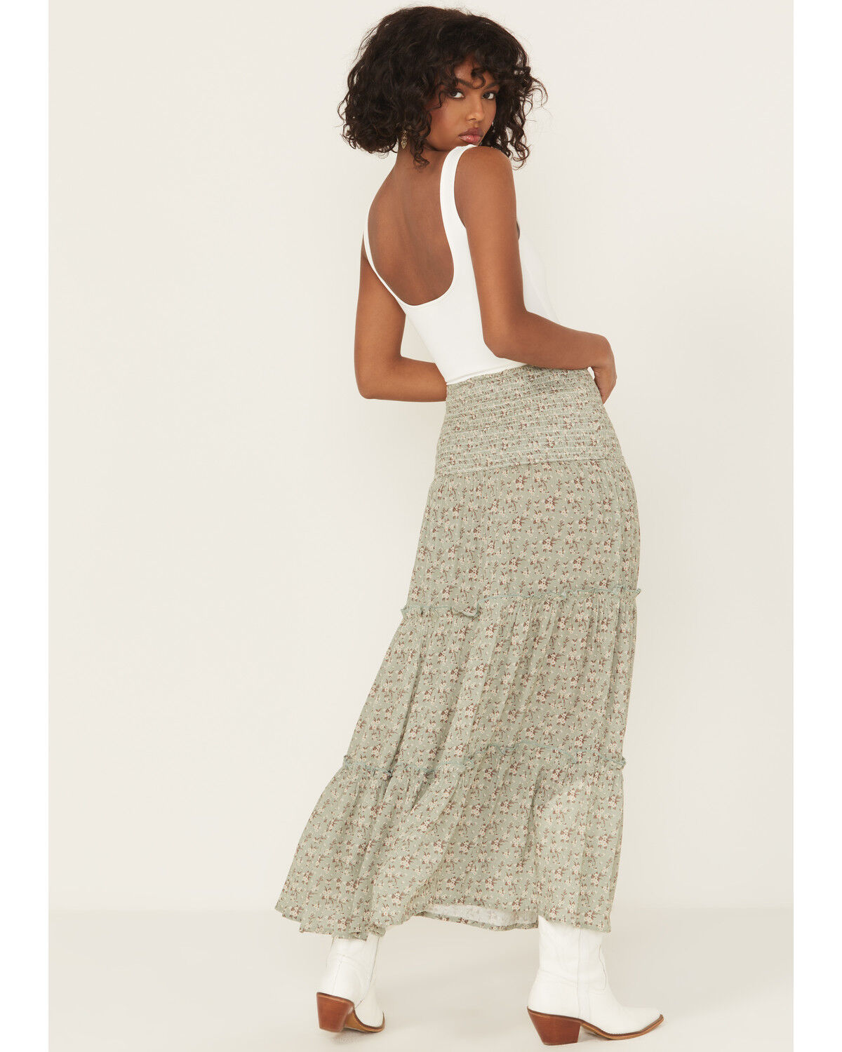 Image #3 - Rock & Roll Denim Women's Floral Print Tiered Maxi Skirt, Jade, hi-res