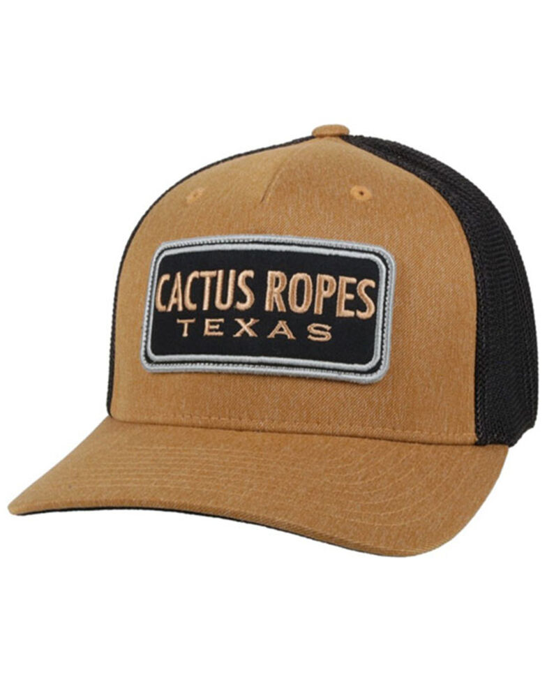 HOOey Men's Tan & Black Cactus Ropes Patch Mesh-Back Trucker Cap , Tan, hi-res