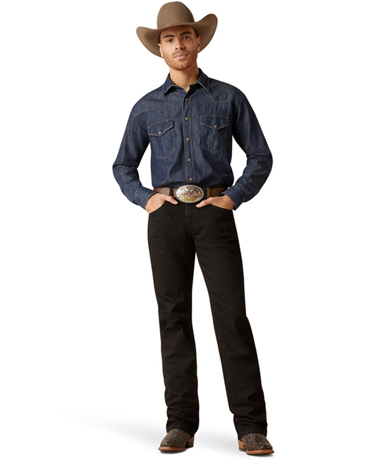 Image #1 - Ariat Men's Classic Denim Long Sleeve Snap Western Shirt - Big, Blue, hi-res