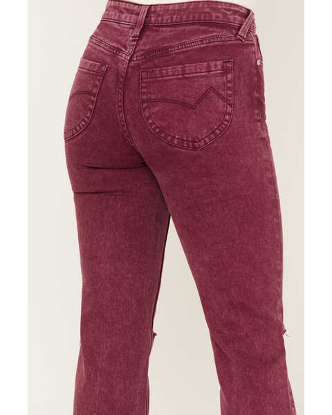Image #4 - Cleo + Wolf Women's High Rise Distressed Knee Slim Stretch Straight Jeans, Purple, hi-res