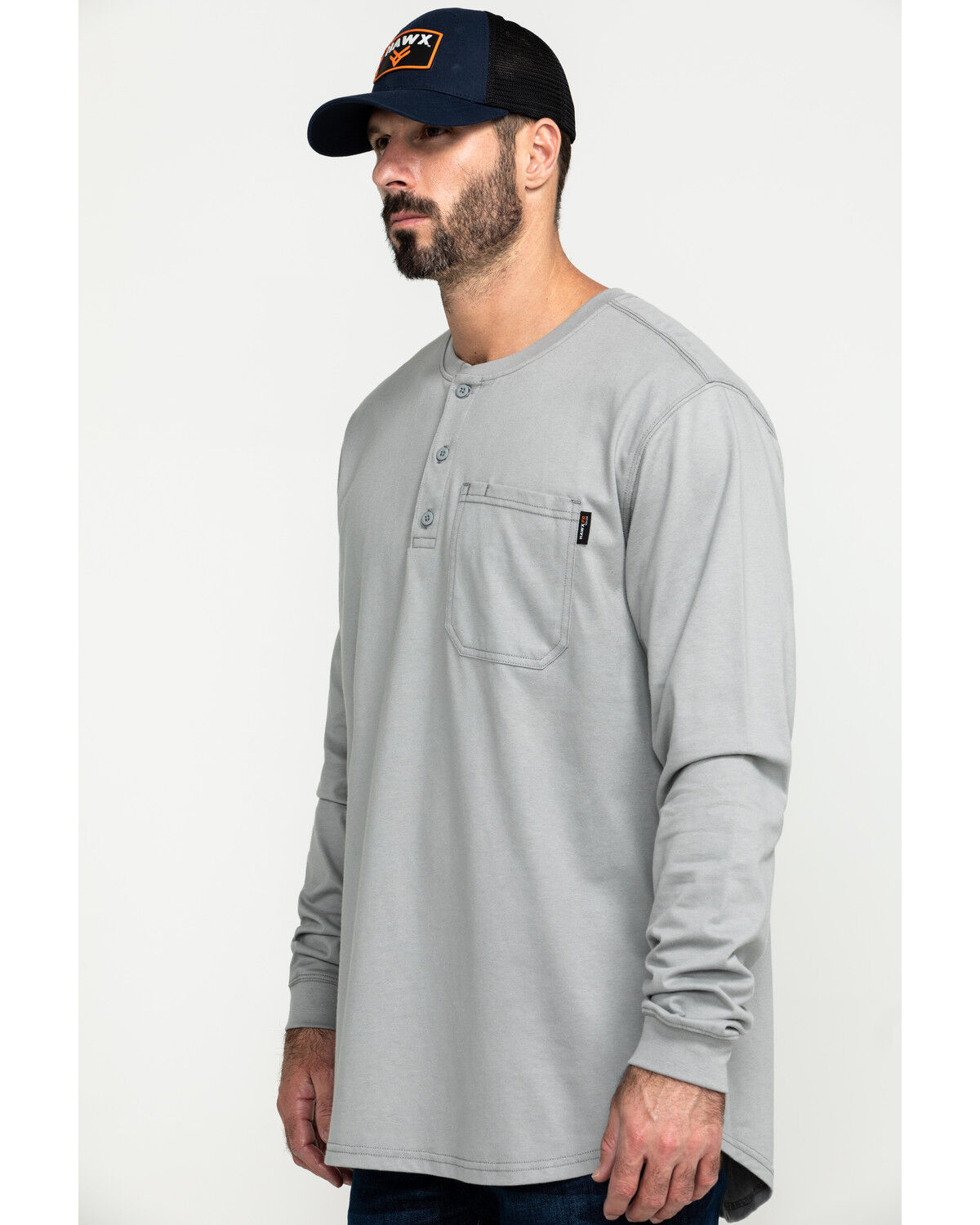 Image #3 - Hawx Men's Men's FR Pocket Henley Long Sleeve Work Shirt, Silver, hi-res