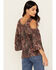 Image #4 - Shyanne Women's Printed Cold Shoulder Crochet Trim Top, Chocolate, hi-res