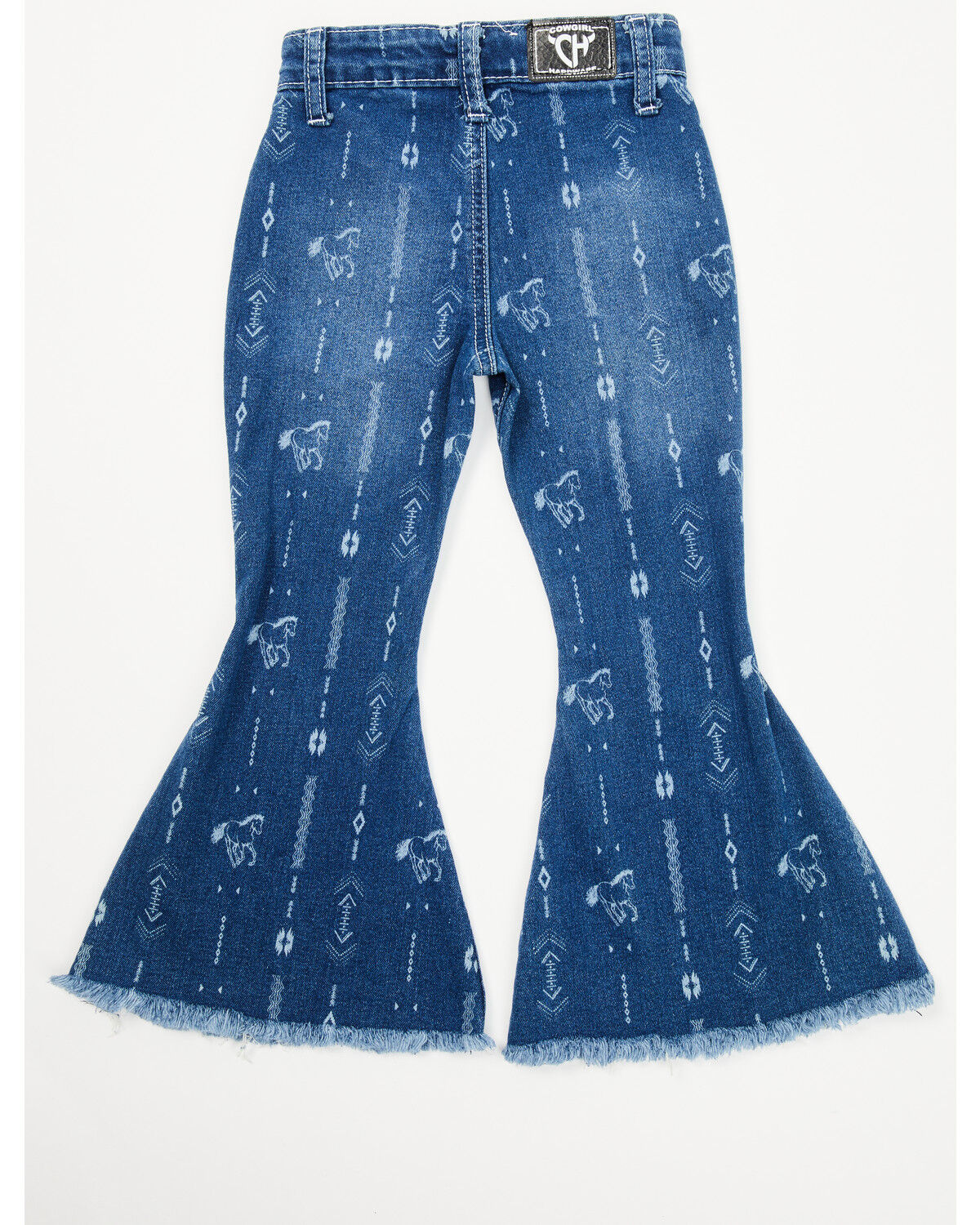 Image #3 - Cowgirl Hardware Toddler Girls' Southwestern Striped Stretch Bell Bottom Jeans, Blue, hi-res