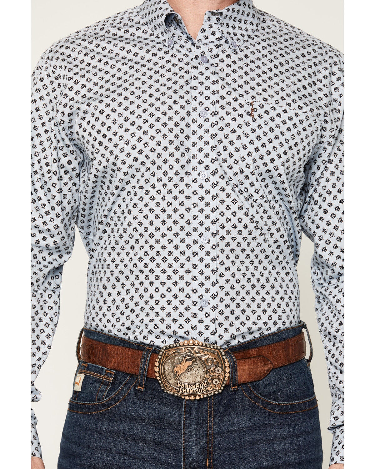 Image #3 - Cinch Men's Geo Print Long Sleeve Button-Down Western Shirt, Light Blue, hi-res