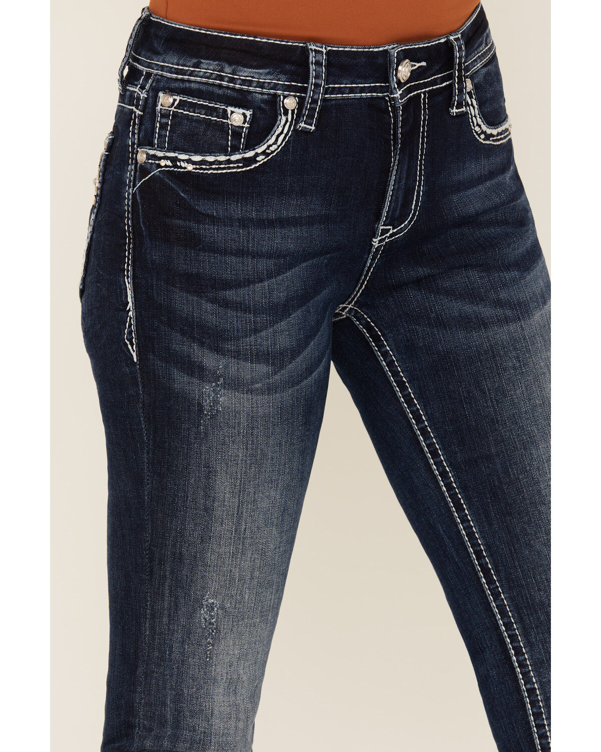 Image #4 - Grace In LA Women's Dark Wash Embellished Mid Rise Bootcut Stretch Denim Jeans, Dark Wash, hi-res