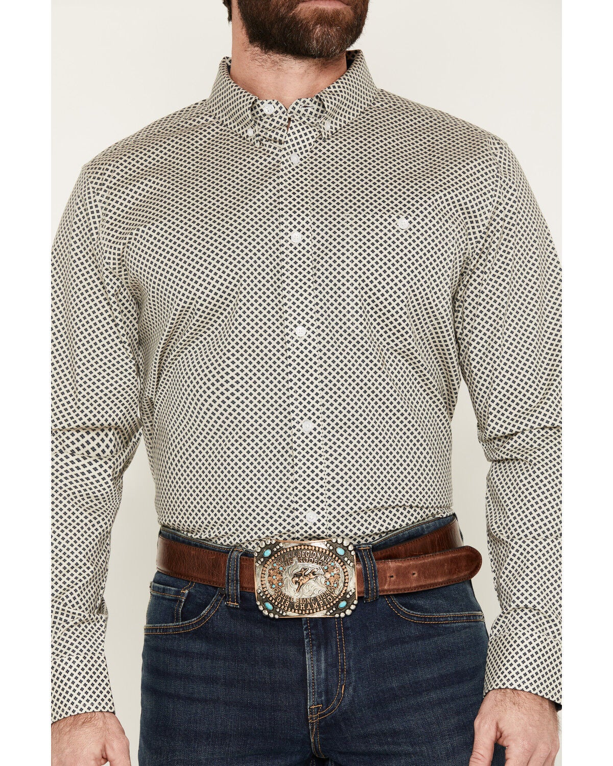 Image #3 - RANK 45&reg; Men's Thorn Geo Print Long Sleeve Button-Down Stretch Western Shirt, Ivory, hi-res