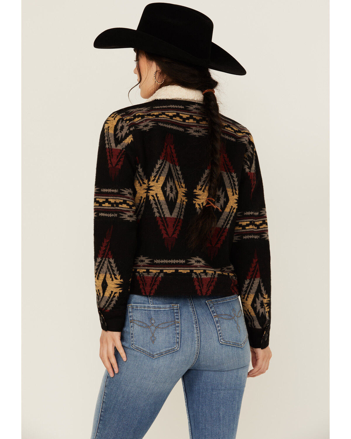 Image #4 - Rock & Roll Denim Women's Southwestern Print Sherpa Lined Jacket, Black, hi-res