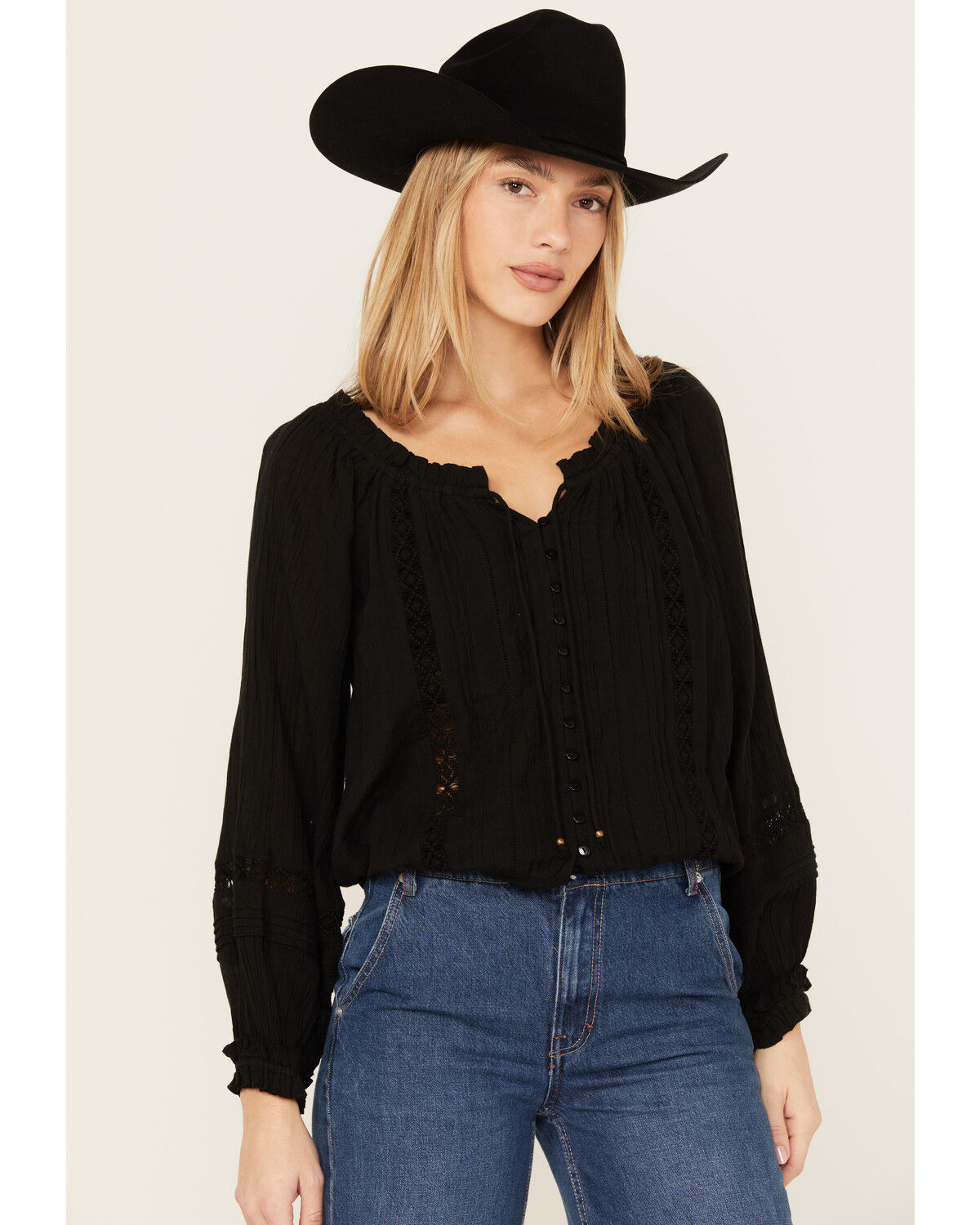 Image #2 - Revel Women's Long Sleeve Peasant Top, Black, hi-res