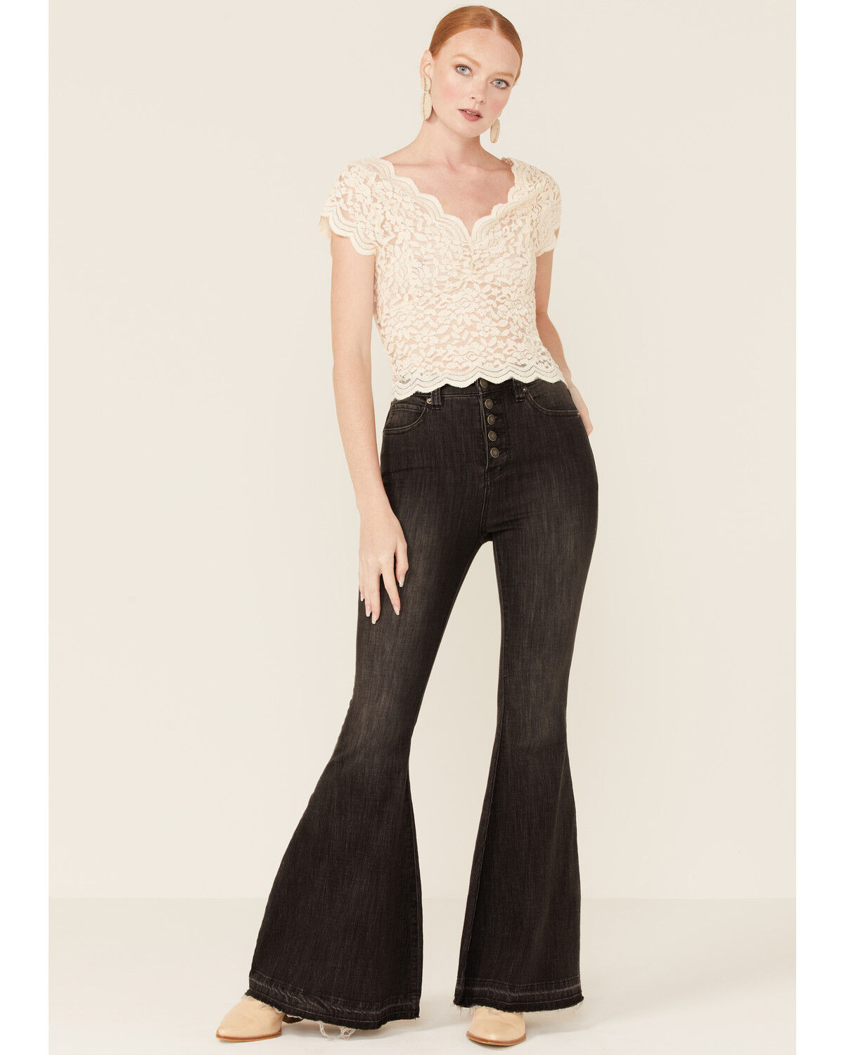 Image #2 - Shyanne Women's Ivory Lace Short Sleeve Crop Top, Ivory, hi-res