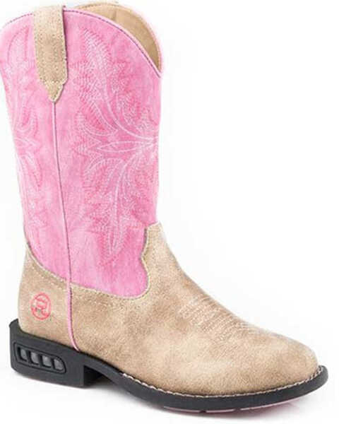 Image #1 - Roper Toddler Girls' Dazzle Western Boots - Square Toe, Tan, hi-res