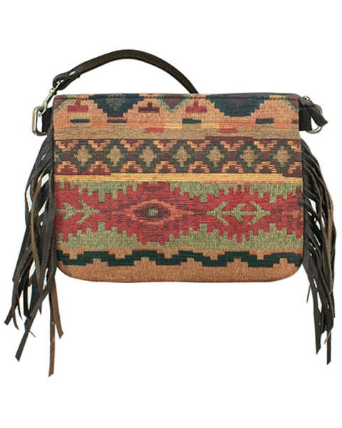American West Women's Southwestern Tapestry Fringe Crossbody Bag, Red, hi-res