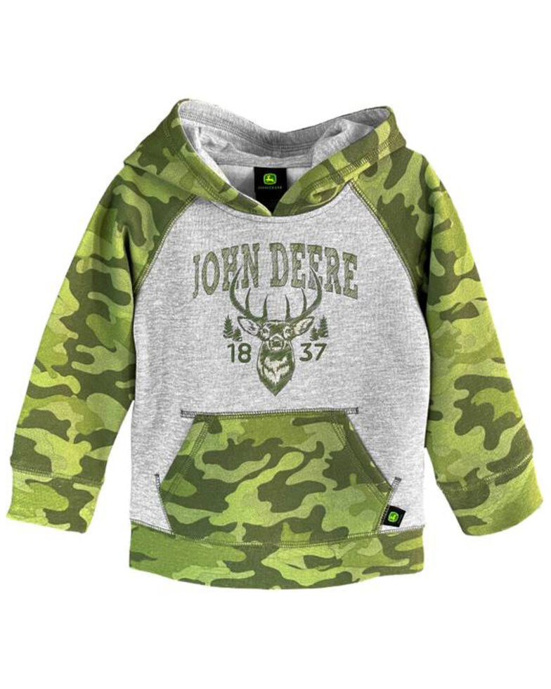 John Deere Toddler Boys' Grey & Camo Print Deer Graphic Hooded Sweatshirt , Grey, hi-res