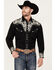 Image #1 - Scully Men's Embroidered Gunfighter Long Sleeve Pearl Snap Western Shirt, Silver, hi-res