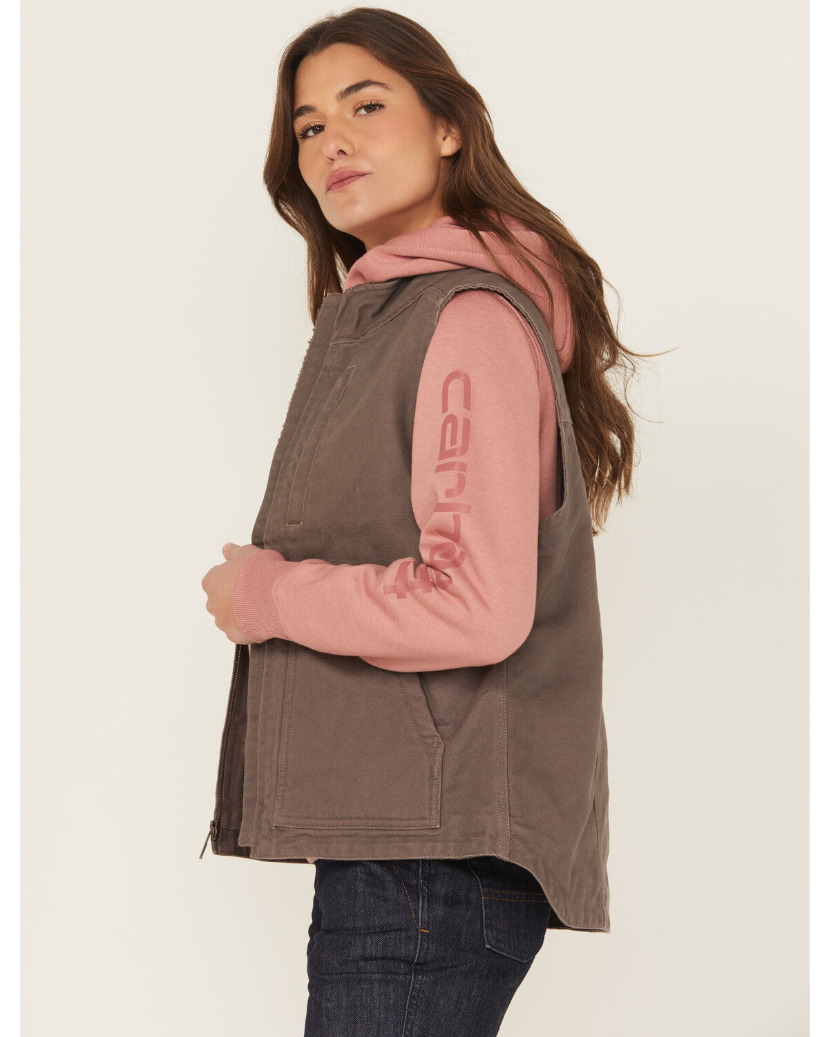 Carhartt Women's Taupe Washed Duck Sherpa Lined Vest Carhartt Women's Taupe Washed Duck Sherpa Lined Vest
