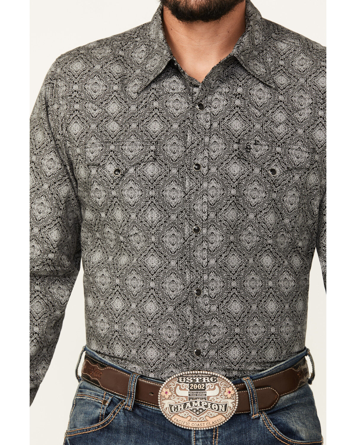 Image #3 - Stetson Men's Medallion Print Long Sleeve Snap Western Shirt, Black, hi-res