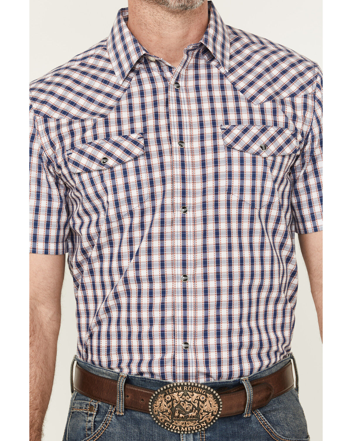Image #3 - Gibson Trading Co Men's Pointed Arrow 2 Plaid Print Short Sleeve Snap Stretch Western Shirt, White, hi-res