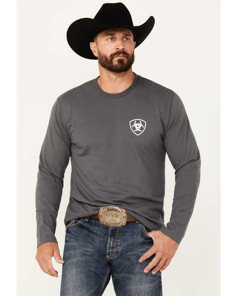 Image #2 - Ariat Men's Boot Barn Exclusive Crest Logo Long Sleeve Graphic T-Shirt, Charcoal, hi-res