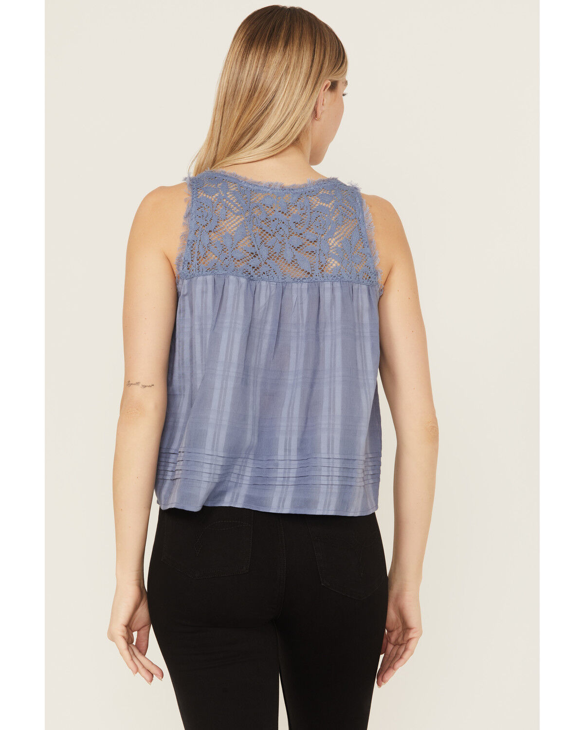 Image #4 - Cleo + Wolf Women's Evelyn Lace Inset Tonal Tank Top, Steel Blue, hi-res