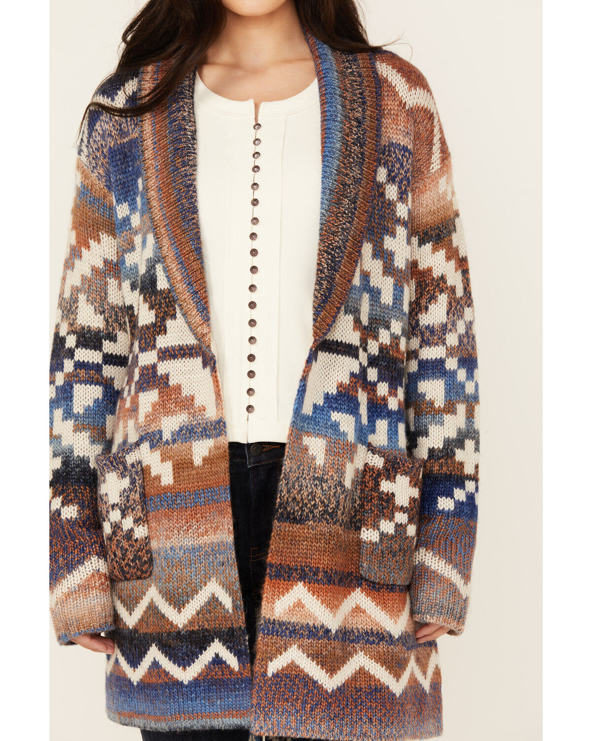 Image #3 - Idyllwind Women's Myhr Southwestern Print Cardigan, Indigo, hi-res