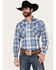 Image #1 - Ely Walker Men's Plaid Print Long Sleeve Pearl Snap Western Shirt, Blue, hi-res