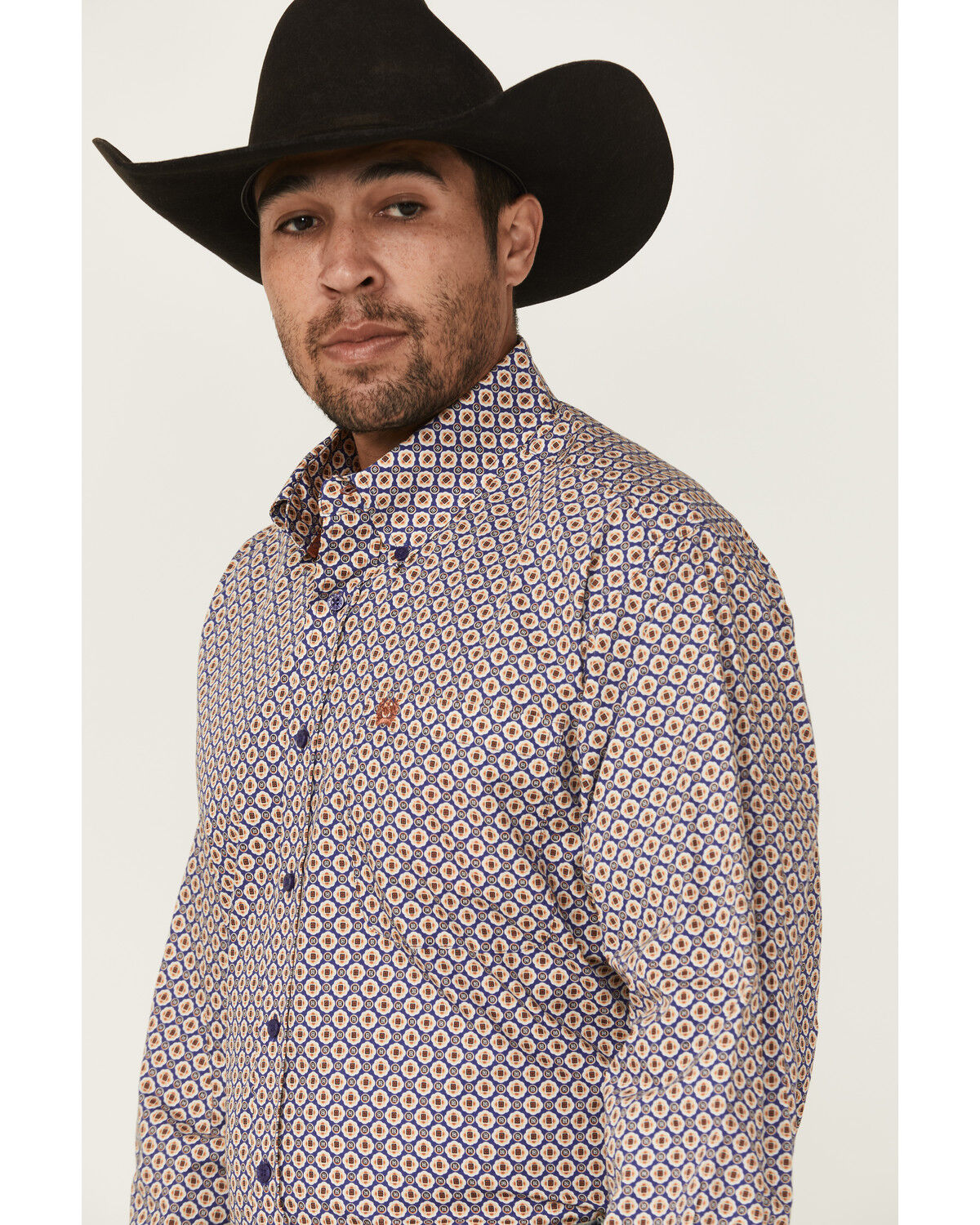 Image #2 - Cinch Men's Floral Geo Print Long Sleeve Button-Down Western Shirt, Purple, hi-res