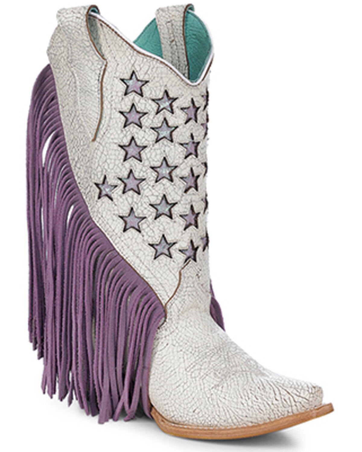 Image #1 - Corral Girls' Star Inlay Fringe Western Boots - Snip Toe, White, hi-res