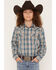 Image #1 - Cody James Boys' Niagra Falls Plaid Print Long Sleeve Snap Western Shirt, Blue, hi-res