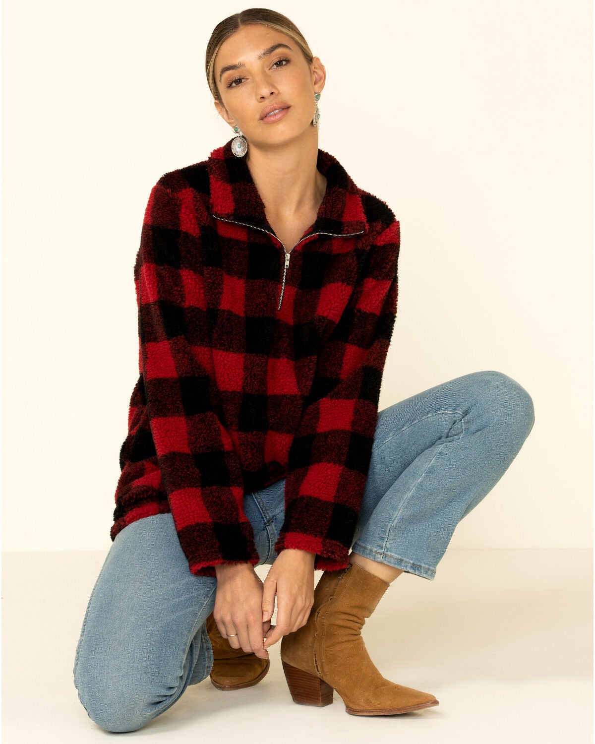 buffalo plaid sherpa pullover