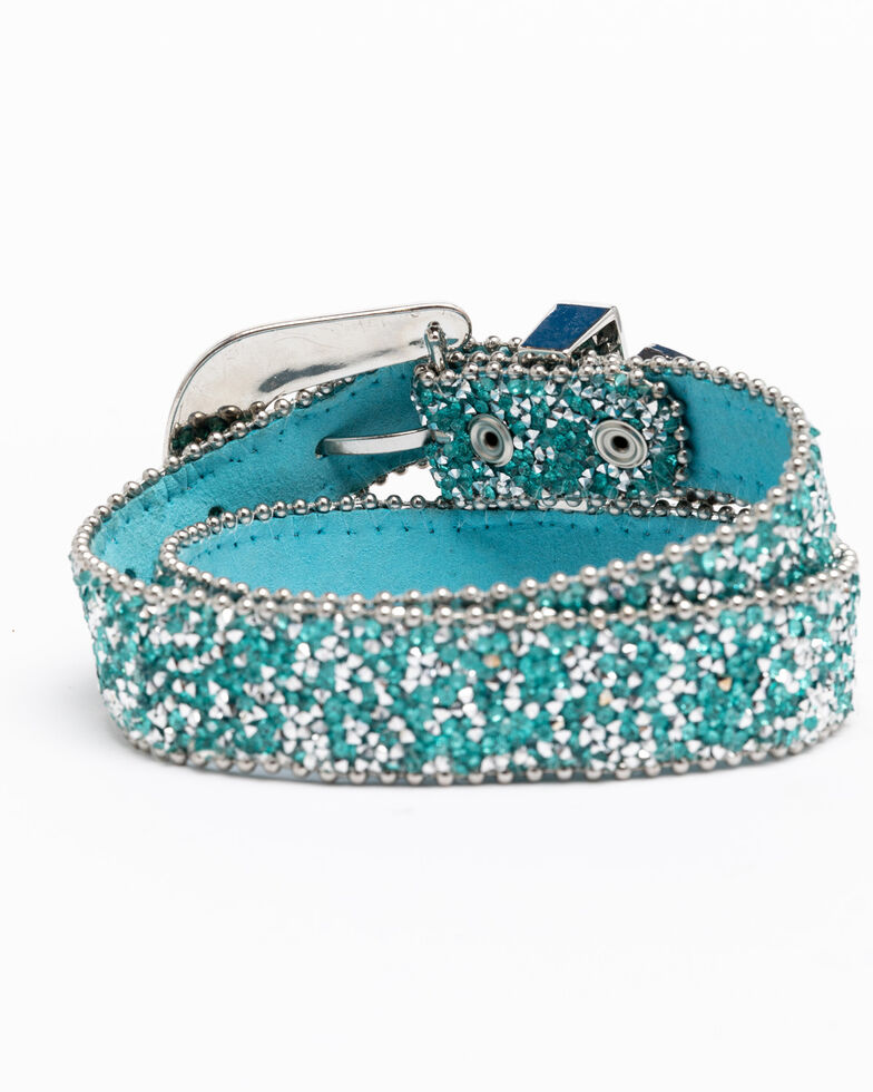 Shyanne Girls' Turquoise Shimmer Glitz Belt, Turquoise, hi-res