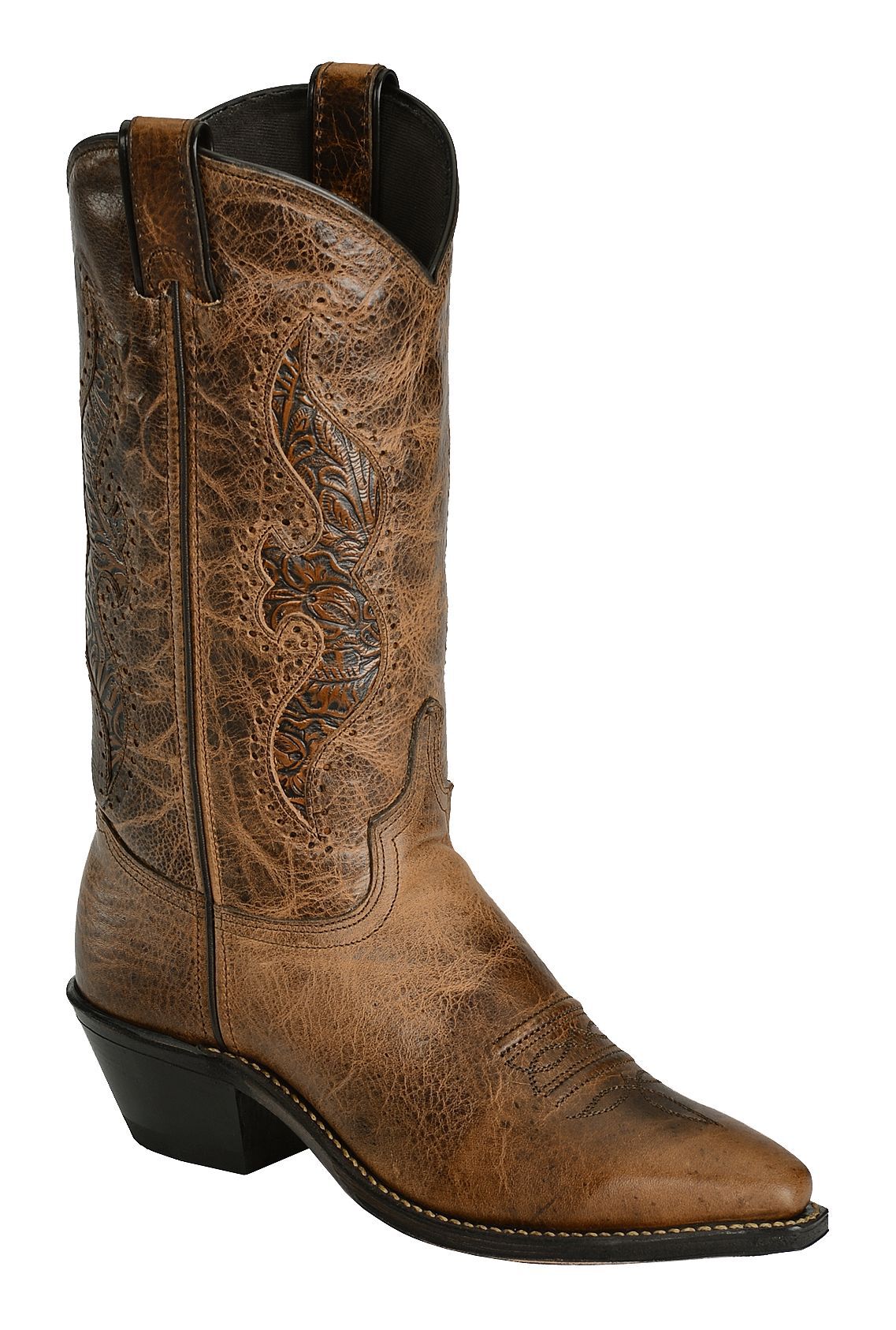 Abilene Women's Hand Tooled Inlay Western Boots - Snip Toe, Brown, hi-res