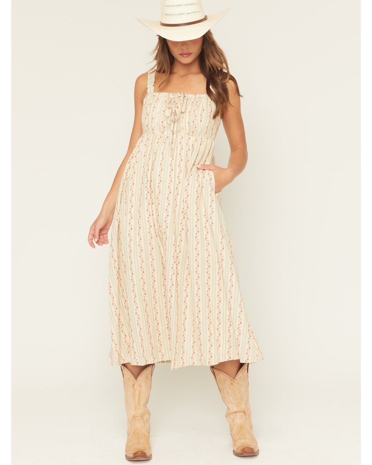 Listicle Floral Wallpaper Print Sleeveless Midi Dress, Sage, hi-res