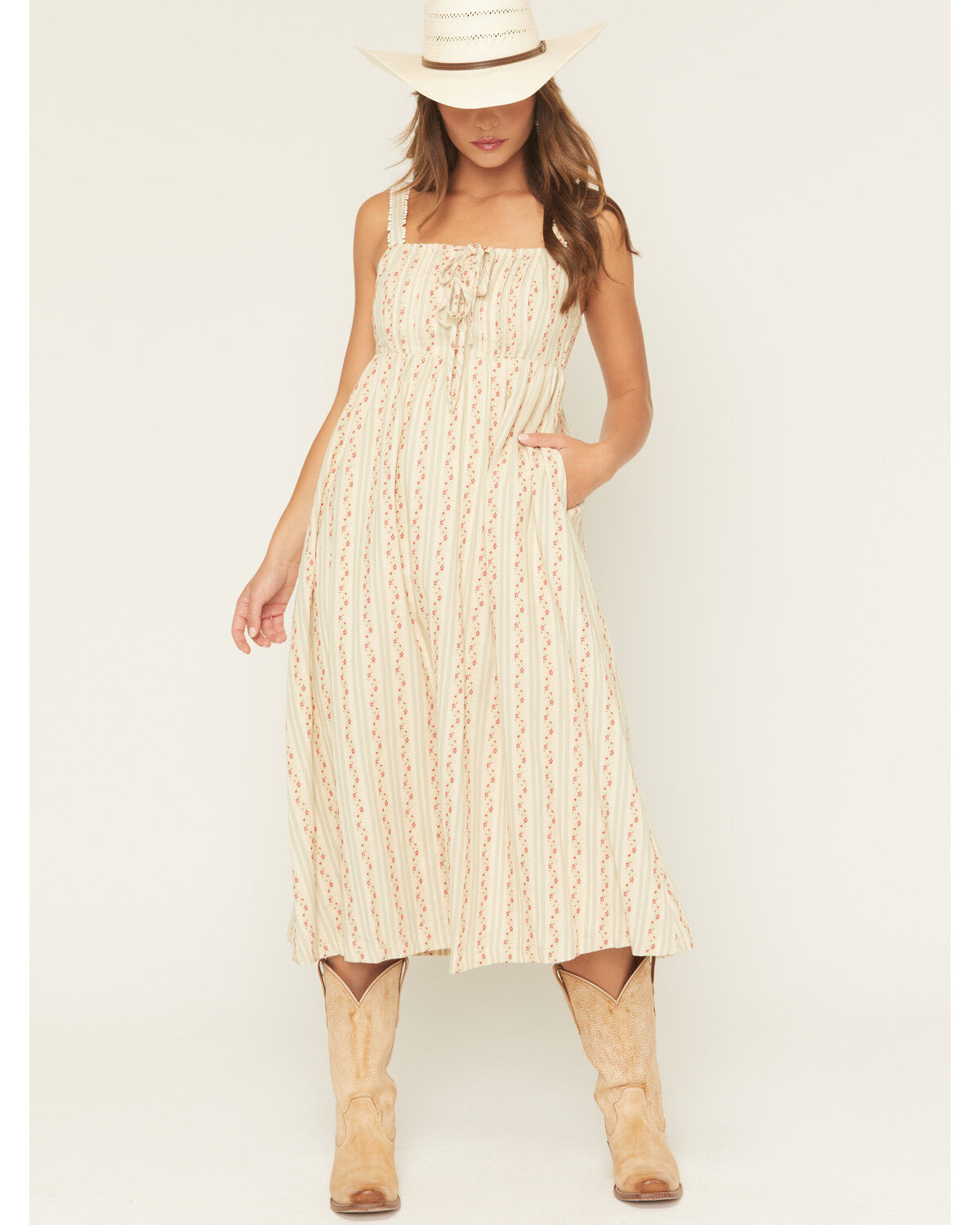 Image #1 - Listicle Floral Wallpaper Print Sleeveless Midi Dress, Sage, hi-res