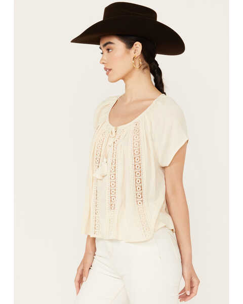 Image #2 - Band of the Free Women's Crochet Trim Peasant Top, Ivory, hi-res