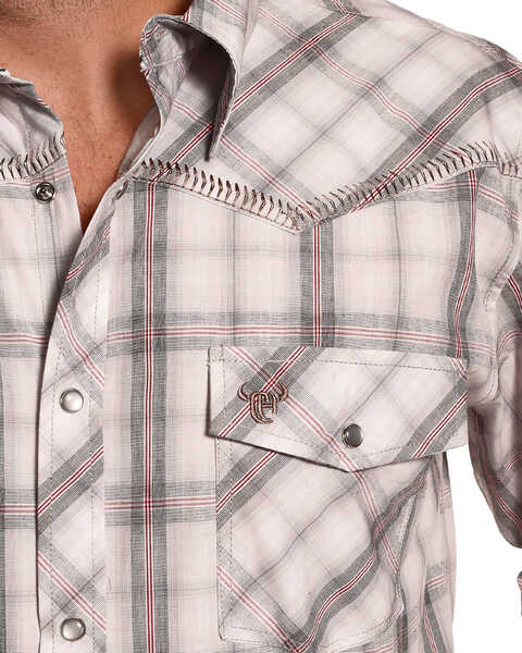 Image #2 - Cowboy Hardware Men's Plaid Print Long Sleeve Western Shirt , White, hi-res