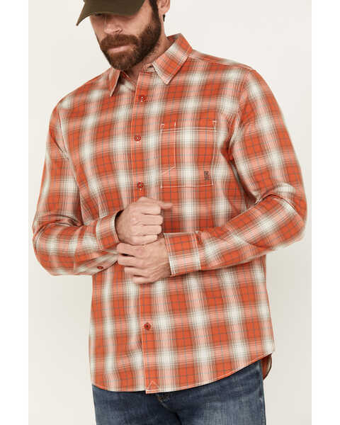 Image #3 - Brothers and Sons Men's Houston Plaid Print Long Sleeve Button Down Western Shirt, Orange, hi-res