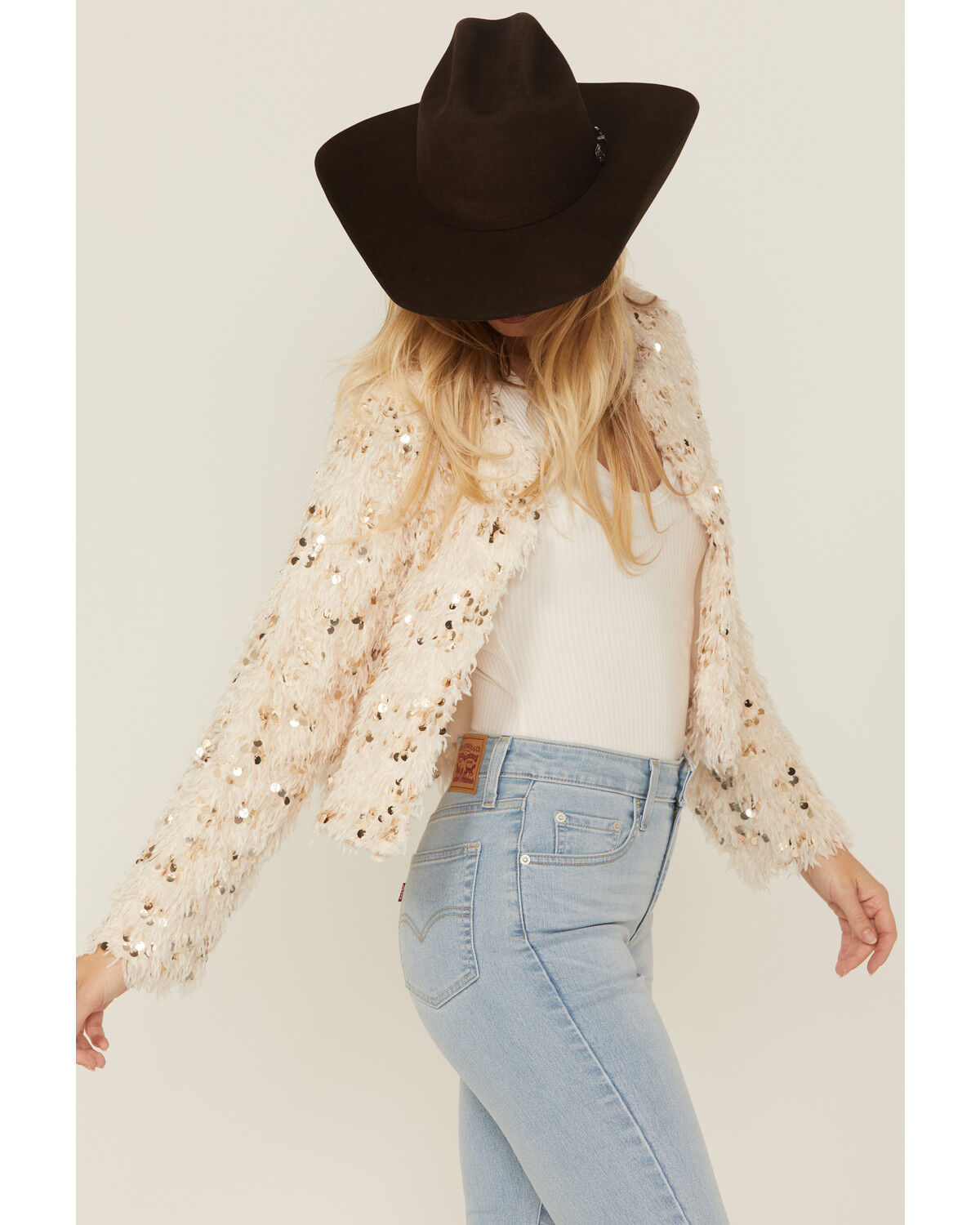 Image #2 - Skies are Blue Women's Feathered Cropped Jacket, Cream, hi-res