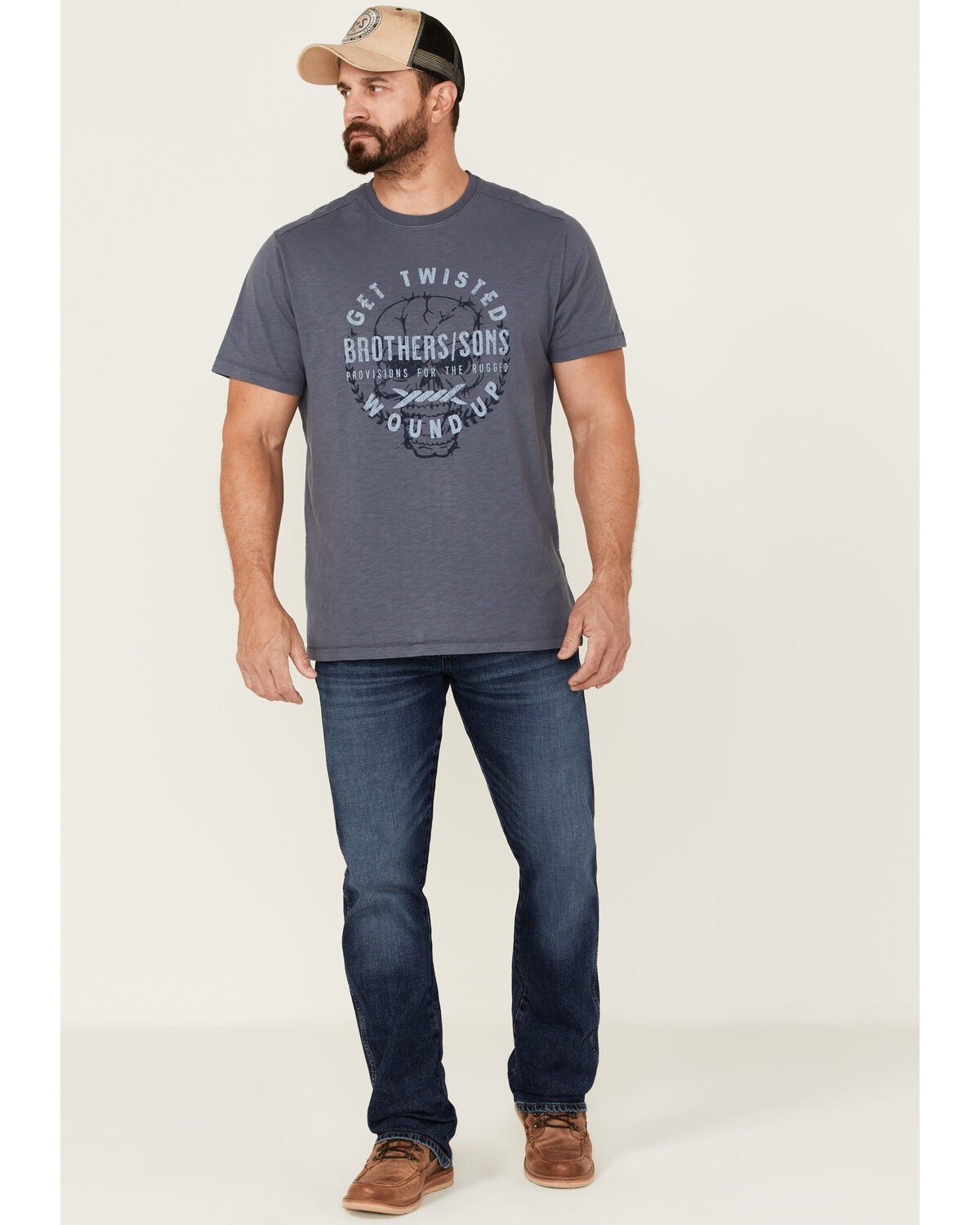 Image #2 - Brothers and Sons Men's Twisted Slub Skull Graphic T-Shirt, Blue, hi-res