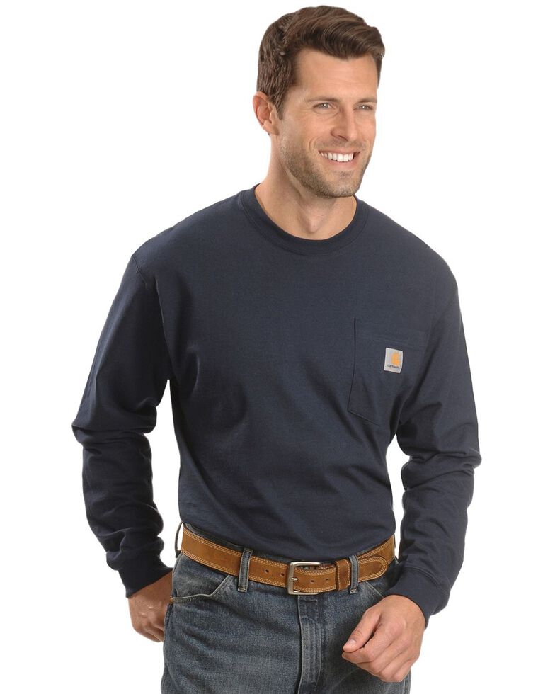 Carhartt Men's Pocket Long Sleeve Work Shirt - Tall, Navy, hi-res