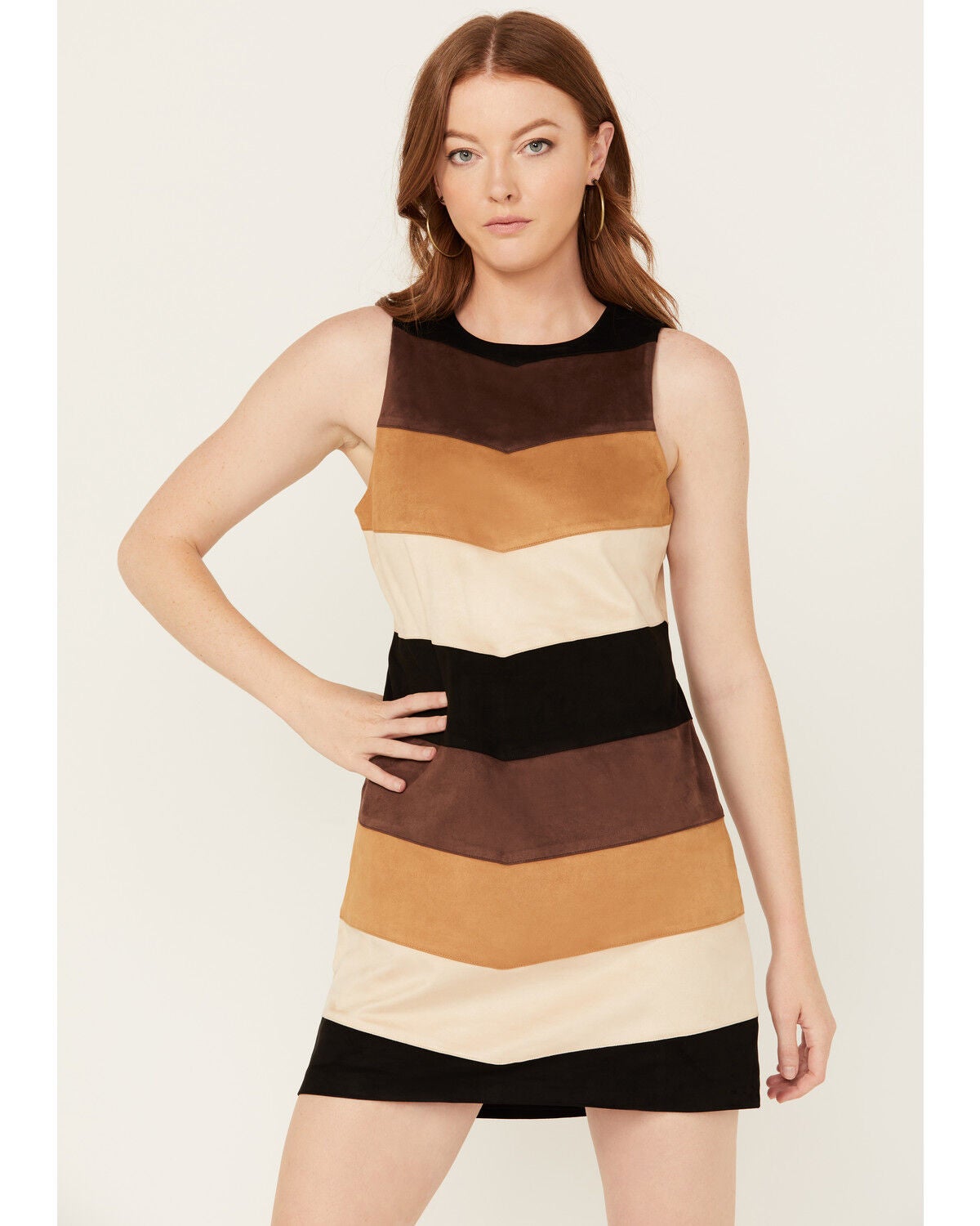 Show Me Your Mumu Women's Faux Suede Chevron Mod Mini Dress, Multi, hi-res