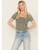 Image #1 - Moa Moa Women's Ribbed Corset Style Short Sleeve Top, Sage, hi-res