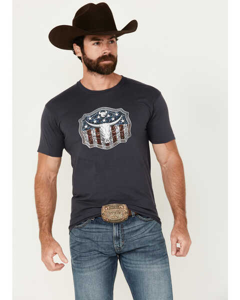 Image #1 - Cowboy Hardware Men's American Buckle Short Sleeve T-Shirt , Navy, hi-res